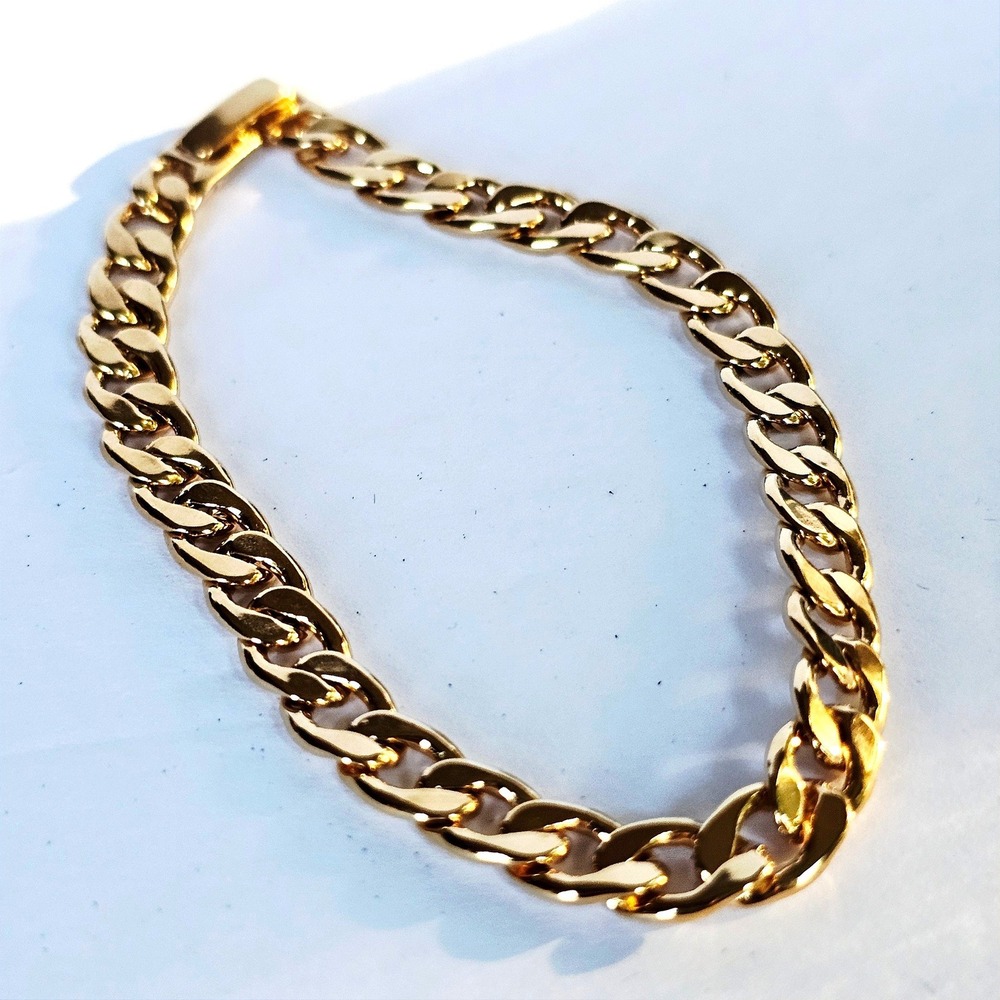 Vtg Boho Polished‎ Links Bracelet Gold Tone Curb Chain Cuban Link Small Chunky